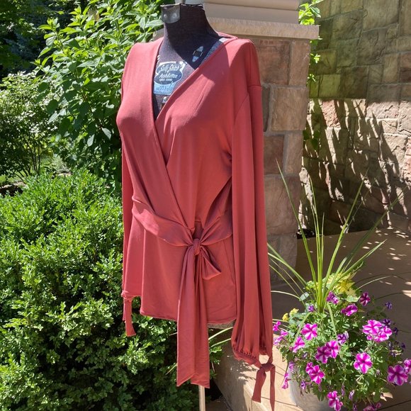 Jennifer Lopez Tops - Jennifer Lopez Sz M Stretch Long Sleeve V-Neck Wrap Top